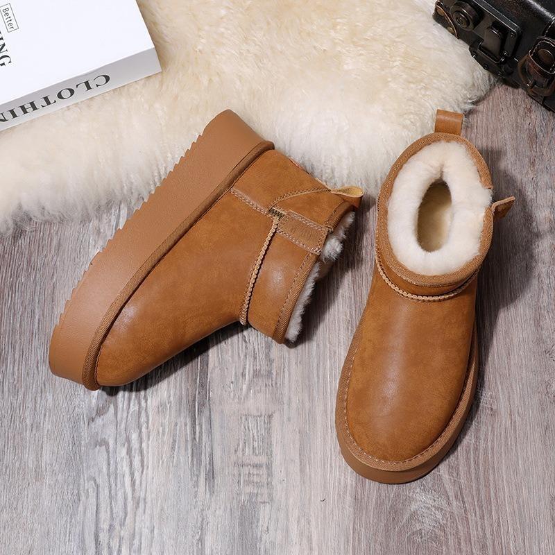 [Waterproof cowhide wool] Snow boots women's wool new thickened real wool winter cotton boots warm short tube oblique
