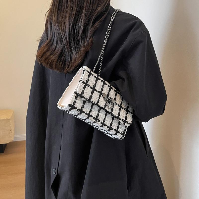 2026 Borsa a tracolla di nuova moda plaid in pelle PU borse quadrate da donna designer di marca piccole borse a tracolla nere per le donne  1524