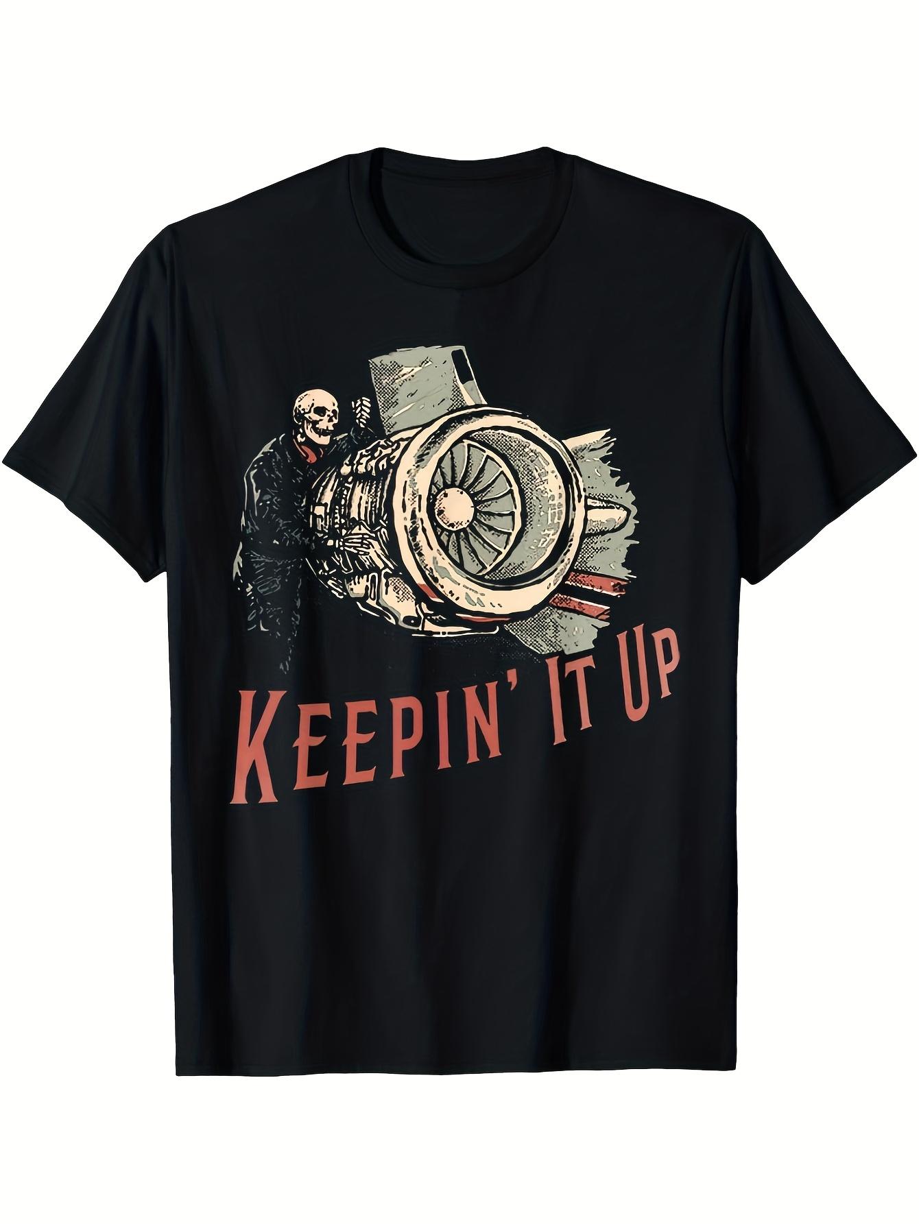 Aviation Mechanic TShirt  Keepin It Up Retro Airplane  Skull Design  Short Sleeve Casual 100 Cotton Shirt S