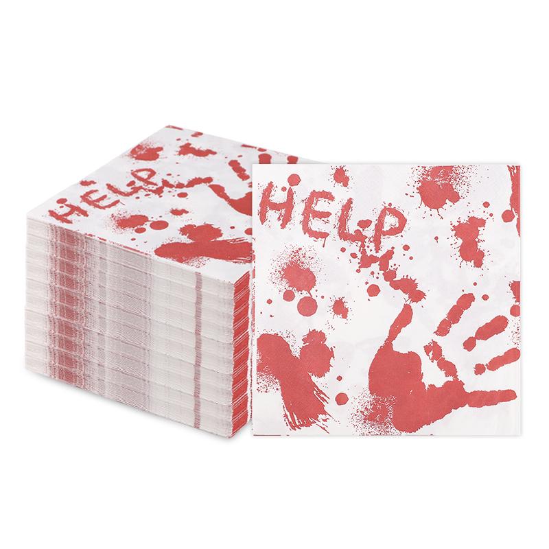 

20/50 шт. Хэллоуин Красный отпечаток руки Бумажные салфетки для вечеринки на Хэллоуин, украшения для домашнего обеденного стола, одноразовые салфетки 20pcs