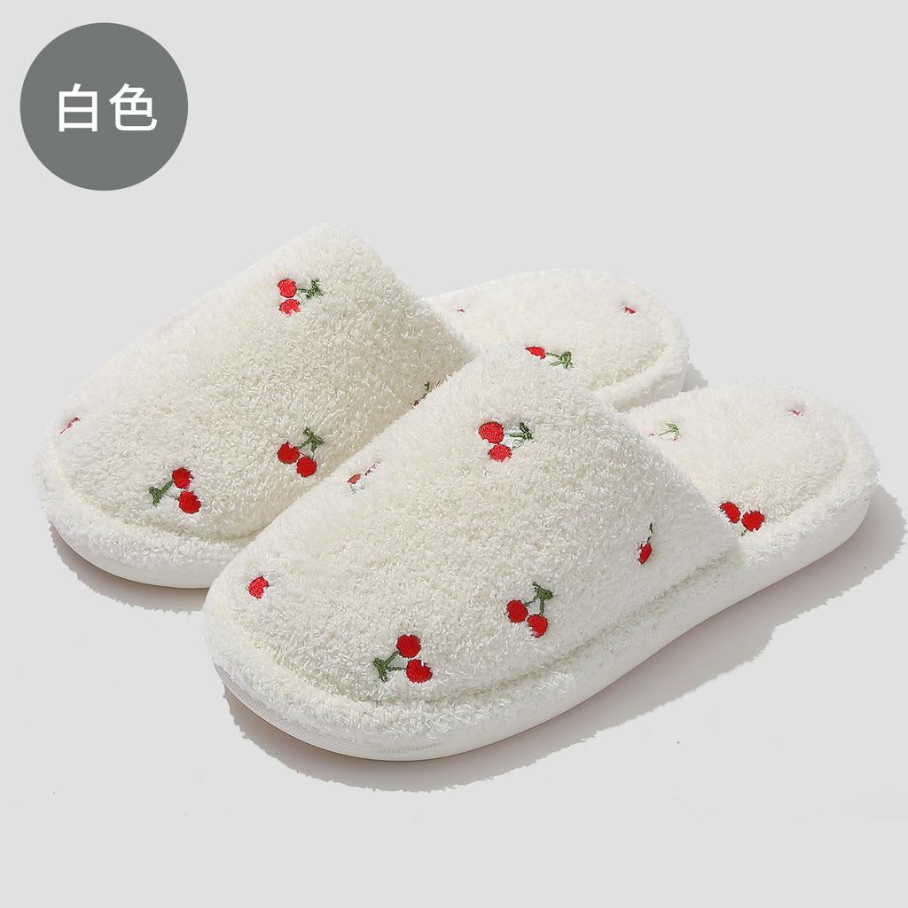 Cute Cherry Cotton Slippers Autumn and Winter Plush Warm Home Indoor Home Non-slip Floor Mop