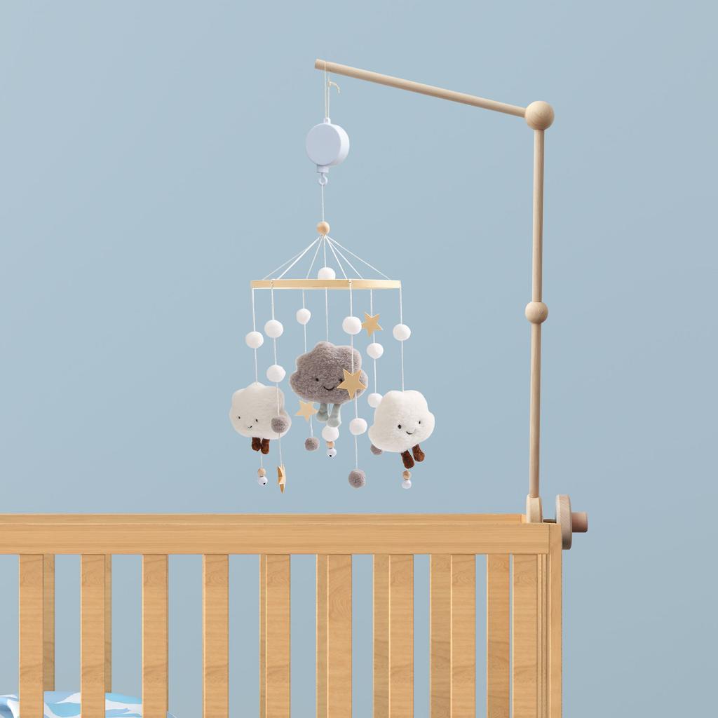 Baby Crib Mobile Arm Wooden Holder 27 Inch Beech Hangers with Rotating Music Box Nursery Decor Attachment Safe Anti Slip Set