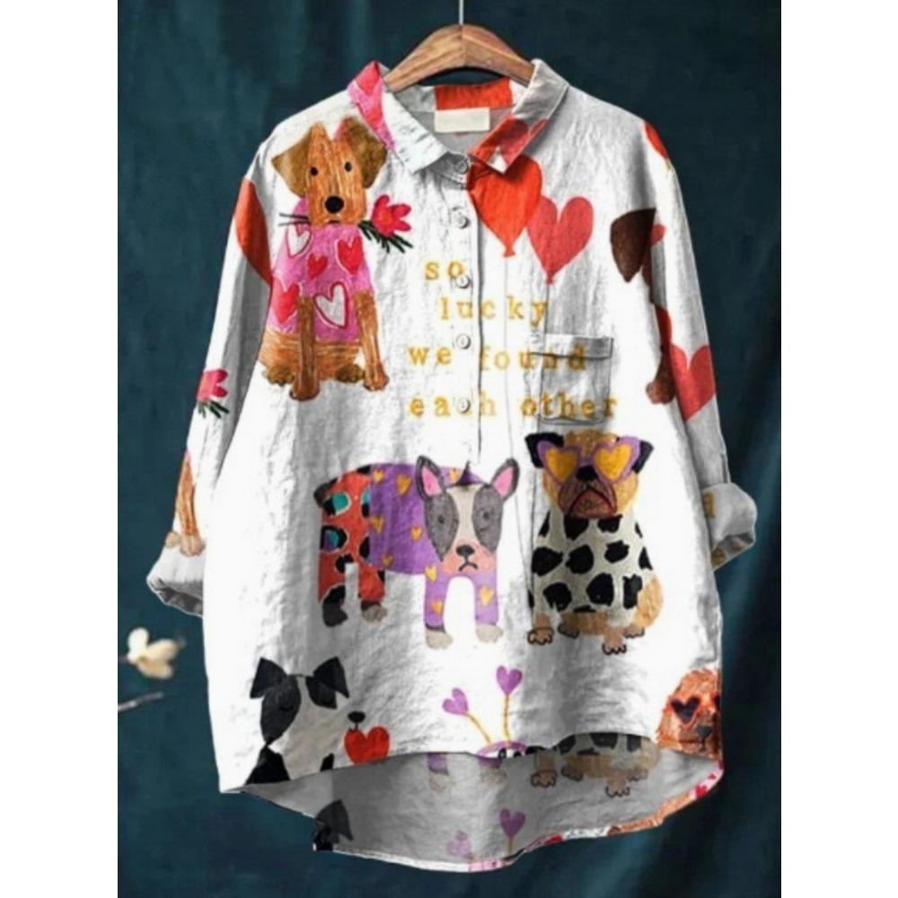 Damen Hemd mit Kragen, halber Knopfleiste, lockerem Schnitt, lässig, langen Ärmeln, aus Polyester