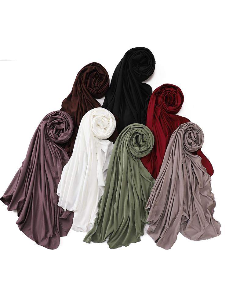Luxury Wavy Edge Jersey Hijab for Women Solid Color Milk Silk Scarf Headscarf Autumn Shawl Stretchy Chiffon Scarf Ramanda