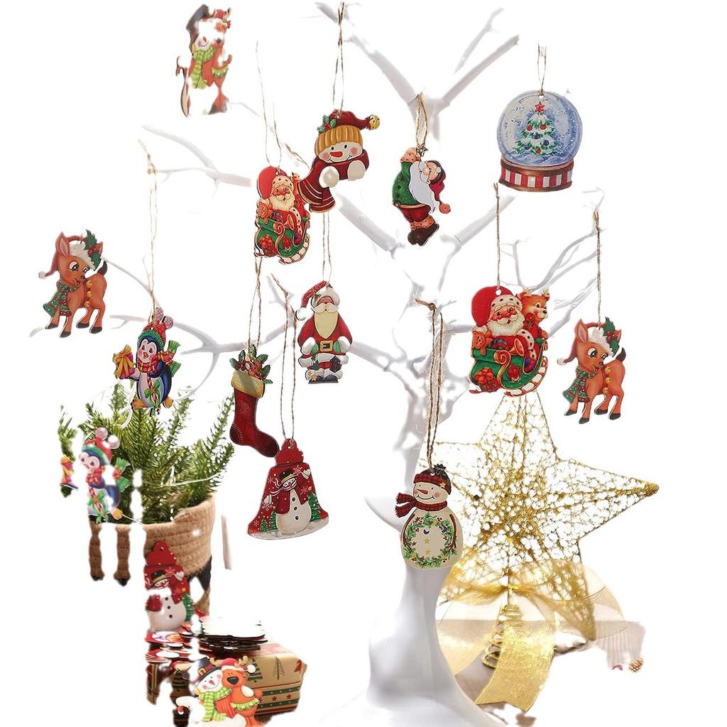 24-Piece Set of Christmas Hanging Ornaments, Wooden Crafts, Hanging Signs for Courtyard, Bar, Party Scene Decoration, Christmas Tree Decorations, 