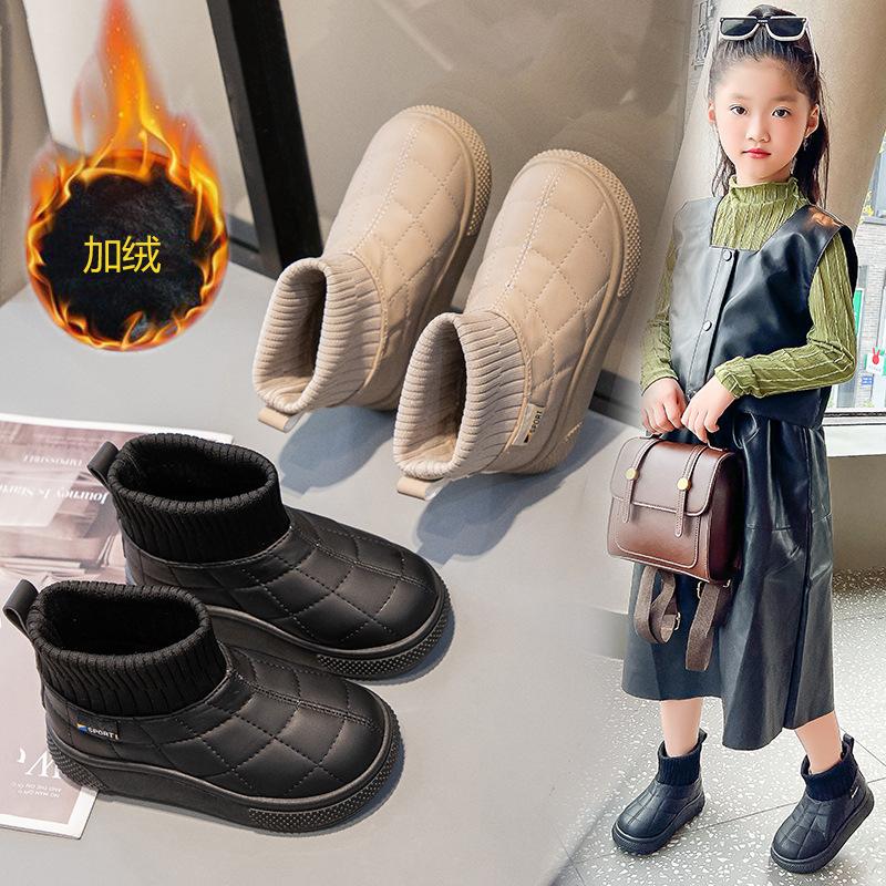 Children's Cotton Shoes, Girls' Snow boots2026New Autumn and Winter Short Boots with Fleece Lining for Boys, Thickened, Warm, Waterproof, and