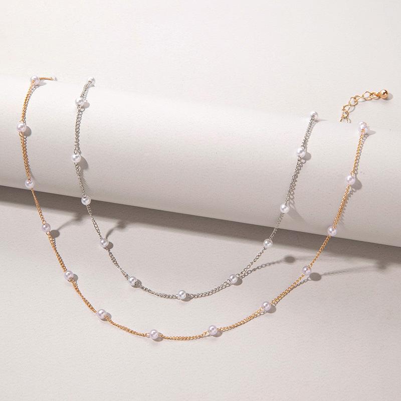 Accessories, fashion discs, simple multi-layer pearl necklaces, beaded love collarbone chains for women