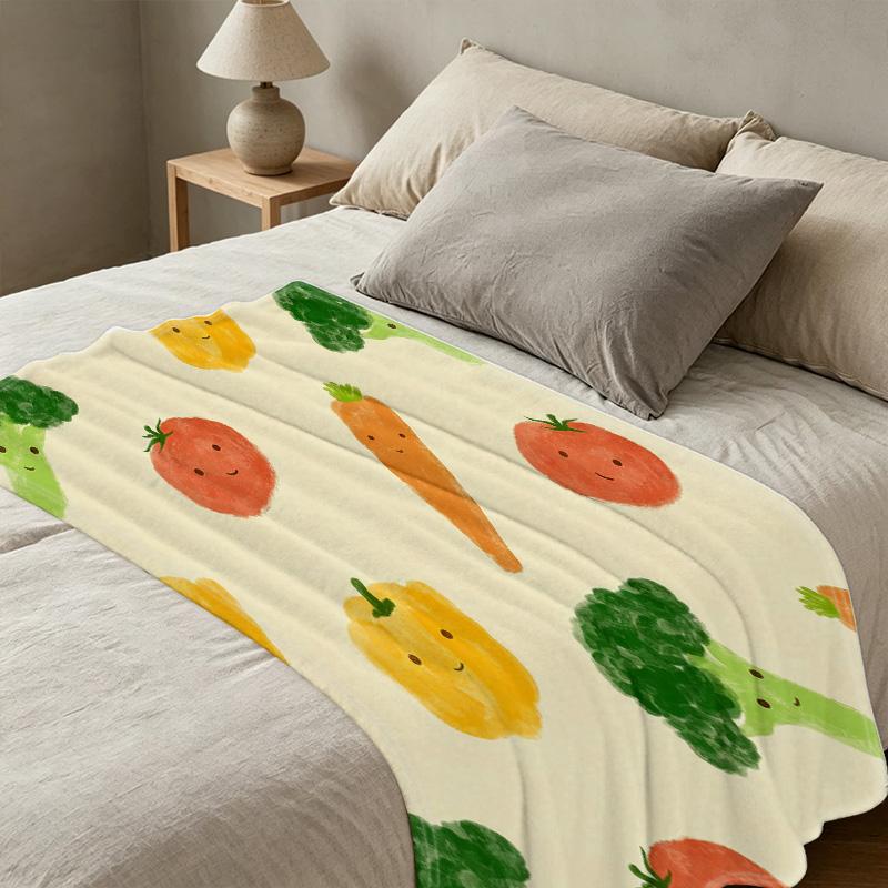 No Shed Flannel Throw Blanket Cartoon Vegetable Design, Soft Warm Home Decor for Christmas, Halloween, Movie Nights & Daily Use