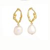 Fine Jewelry Silver 925 Real Gold Plated Irregular Fresh Water Pearl Earring Natural Baroque Hoop Pearl Women's Earrings