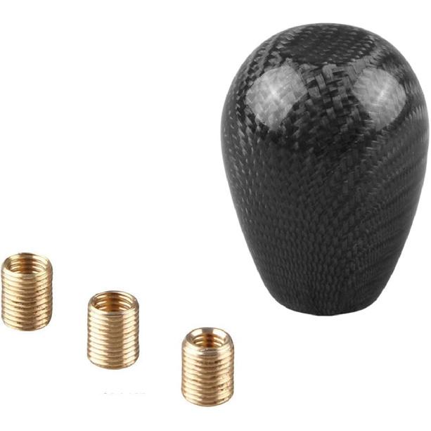Carbon Fiber Shift Knob with Adapters, Black Oval Ball Stick Shifter Knobs