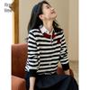 Women's Striped Heart Embroidery Knit Cardigan