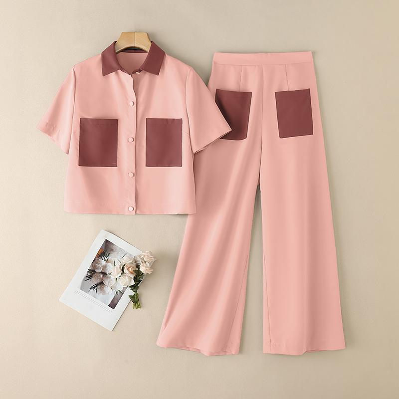 

ZANZEA Женская футболка с коротким рукавом и брюки, повседневные костюмы-двойки 5XL розовый