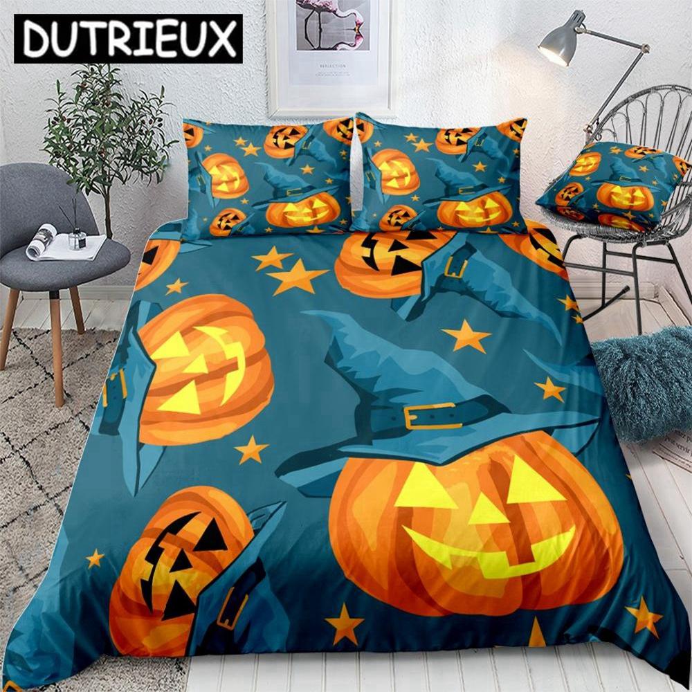 Halloween Pumpki Duvet Cover Set Cartoon Hat Halloween Beds Set Home Textiles Microfiber For Boys Kids