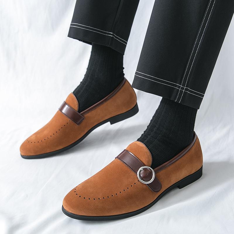 Trendy New Monk Strap Loafers New Men's Pointed Suede Leather Shoes Male Designer Formal Wedding Dress Homecoming Footwear