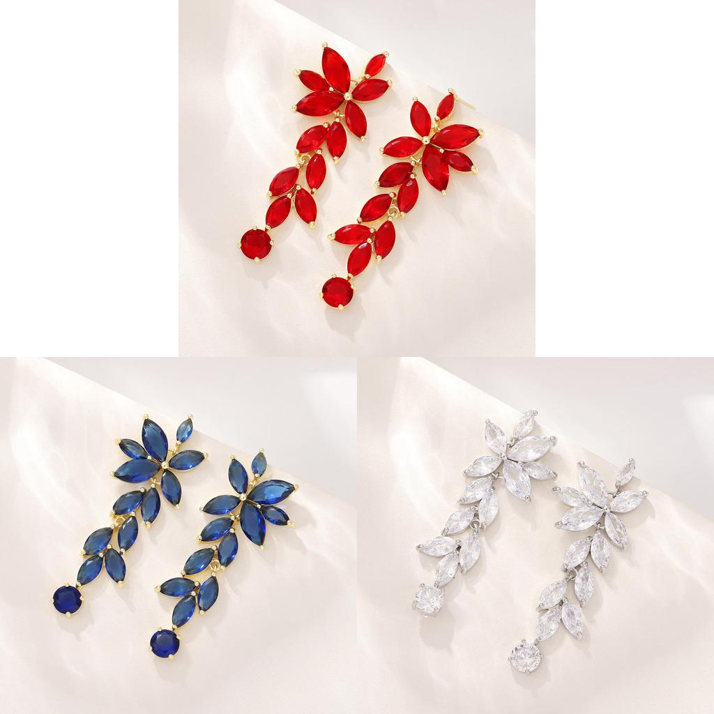 Botanical Leaf Zirconia Drop Earrings For Women Fashion Jewelry Gift For Ladies