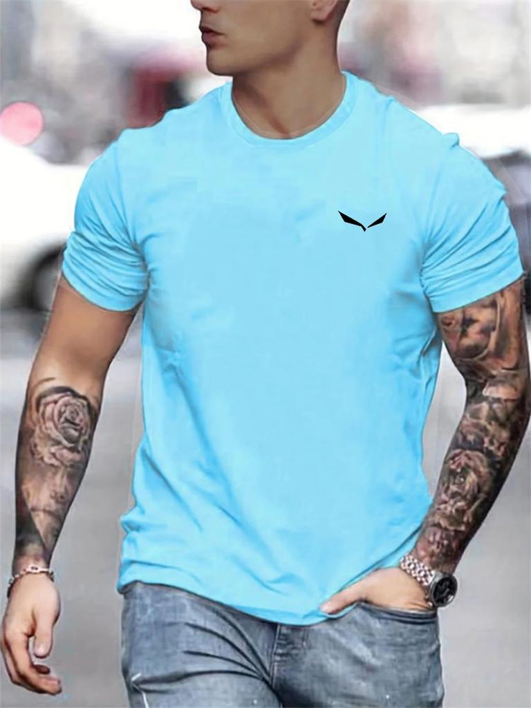 Men's Summer Loose-fitting T-shirt, 100% Polyester Bird Print Slim Casual Round-neck Short-sleeved