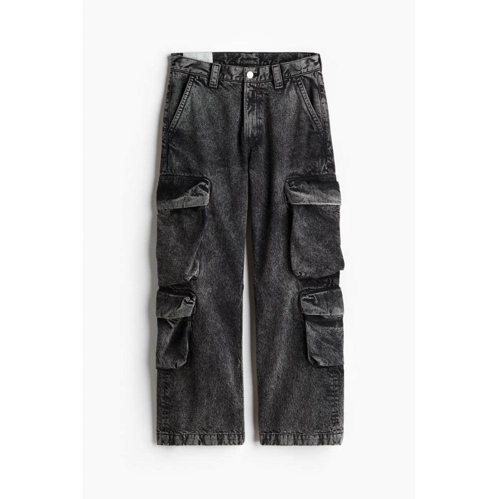 H M Baggy Cargo Jeans Dark deniM Grey