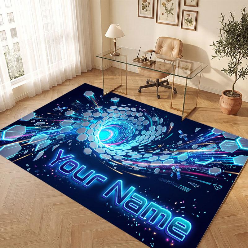 Abstract Geometric Theme Crystal Velvet Floor Rug Personalized Custom Name Text Warm Carpet Home Decoration