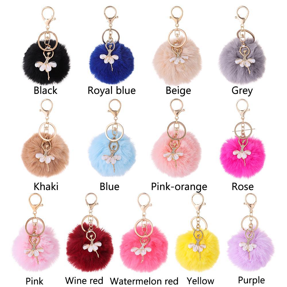 Faux Rabbit Fur Fluffy Ballet Dancing Girl Keyring Key Buckle Car Pendant Angel Keychain