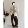 Women's Lamb Wool Thickened Short Jacket - Versatile Korean Fashion, Loose Fit & Slimming, Autumn/Winter Fuzzy Fur One-Piece.
