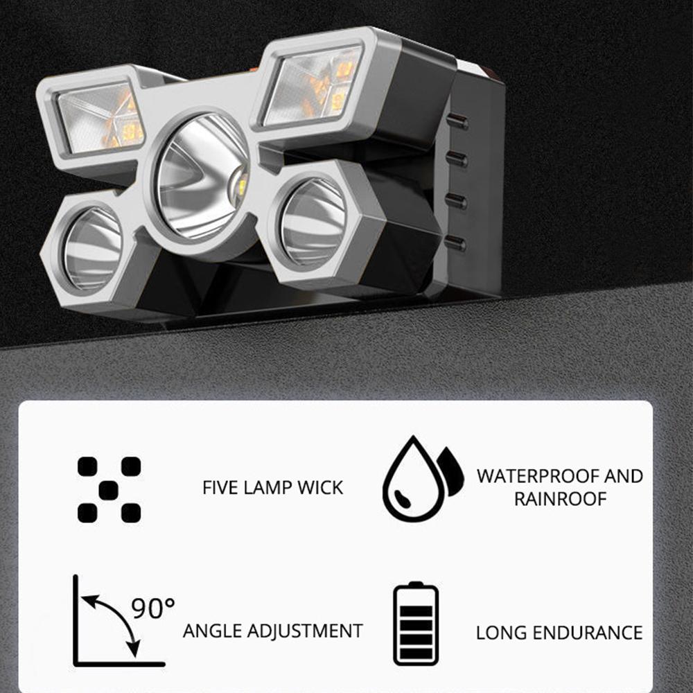 Powerful USB Rechargeable  5LED Headset Flashlight Outdoor Portable Fishing CampingHeadlights Hunting Torch HikingFront Lanterns