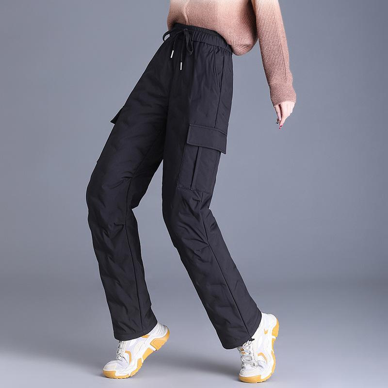 Straight-leg Down Pants and Women's Long Pants Are Suitable for Women with Wide Legs in Winter. They Are Thick, Warm and Loose with Duck Down
