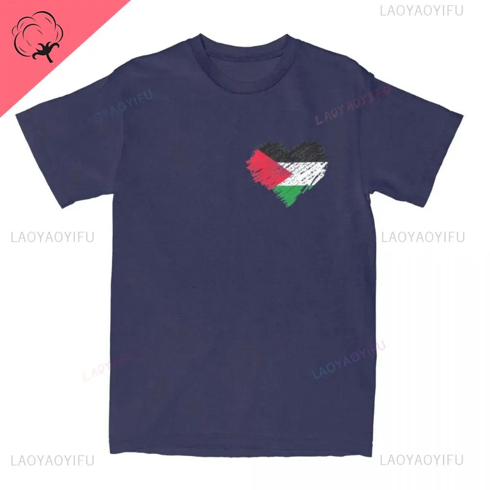 

Palestine Palestinian Heart Scribble Vintage Unisex TShirt Streetwear Printed Fashion Short Sleeve Casual ONeck Pure Cotton Tops 4XL