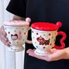 Cute Polka Dot Puppy Creative Cartoon Water Cup Ceramic Mug with Lid Spoon High Looking Birthday Gift for Girls