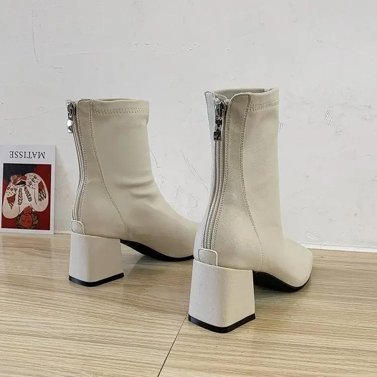 Fashion Chunky Heels Ankle Boots for Women Autumn Winter British Style PU Leather Short Boots Female Comfort Thick Heel Botines Mujer