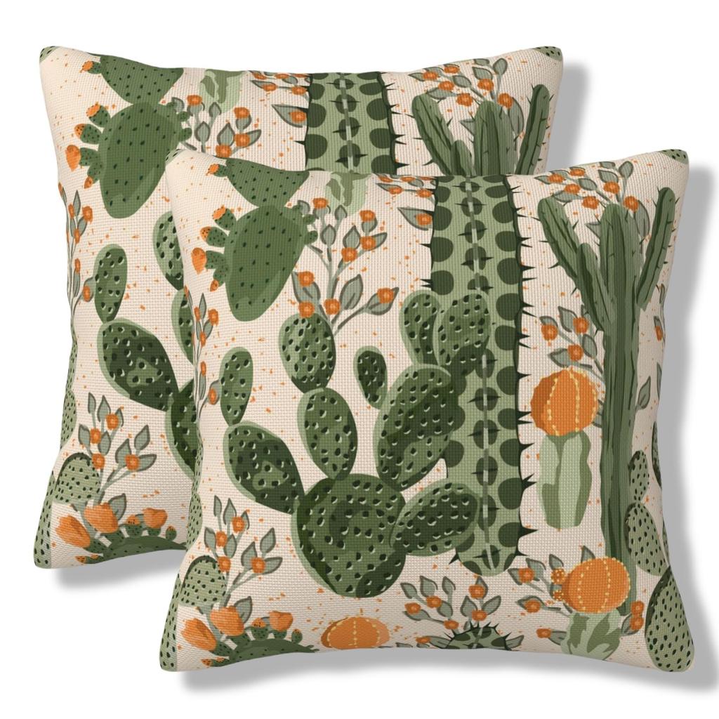 1pc Summer Cactus Throw Pillow Covers Retro Mexican Orange Flowers Square Pillow ...