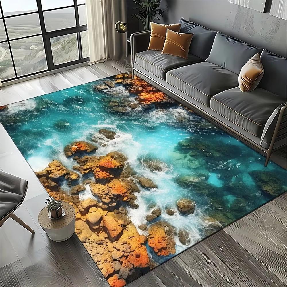 Coastal Beach Sea Style Mat Carpets for Living Room Children's Bedroom Living Room Anti Slip Crawling Rug Living Room Decoration