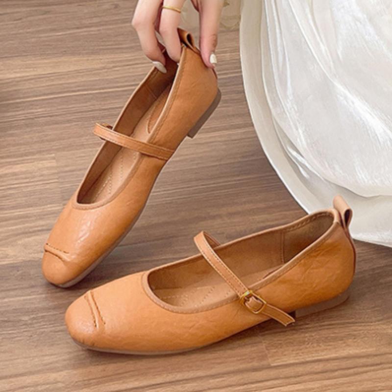 Fashion Comfortable Soft Leather Shallow Mary Jane Shoes Women Fashion Round Toe Metal Buckle Designer Shoes Retro Flat Casual Shoes