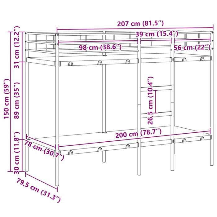 VidaXL Lit superposé sans matelas blanc 80x200 cm acier, cadre de lit, sommier, meuble de chambre, lit mezzanine, cadre de 42000327
