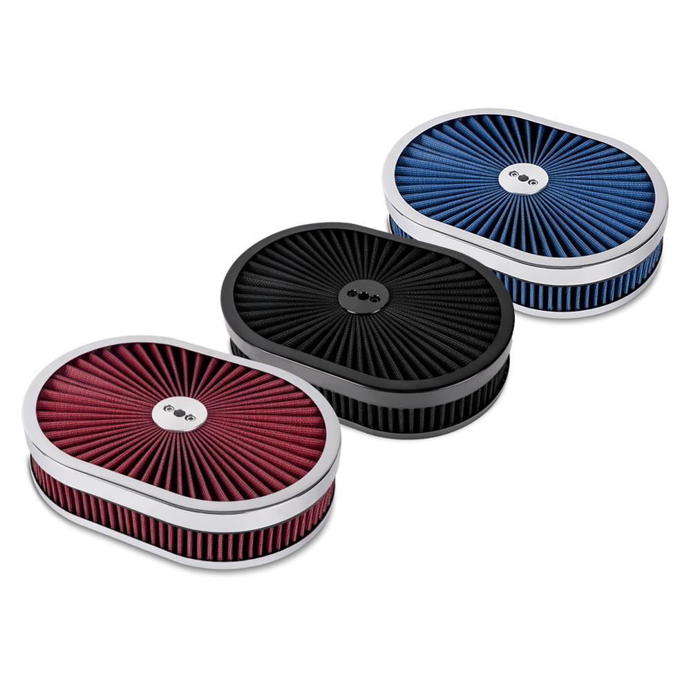 New High Flow Chrome 12"x2" Oval Air Cleaner Filter Assembly 5-1/8" Carb Neck W/ Flow-Thru Lid for GMC Chevy Ford Chryler Dodge