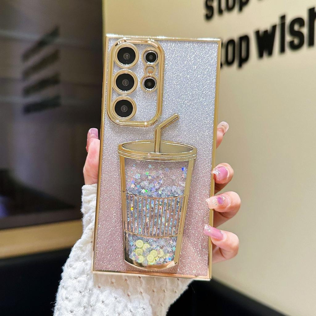 Creative Quicksand Cup Suitable for Samsung S24ULTRA Mobile Phone Case S23 Transparent Gradient Glitter S22 with Lens Film