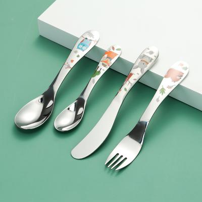 4/8Pcs Kids Knife Fork Spoon Set Cute Cartoon Animal Toddler Training Spoon Feeding Tableware Stainless Steel Silverware Set