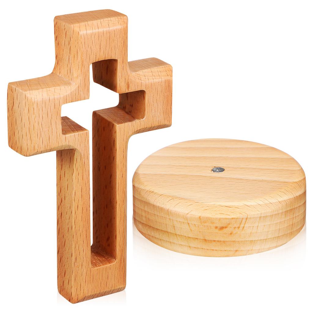 Wooden Cross Ornament Hollow Design Natural Color Standing Wood Cross for Home Church Decoration Religious Gift