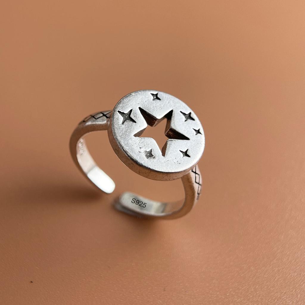 925 Silver Rings for Women Couple Minimalist Handmade Simple Retro Big Star Ring Fine Jewelry Gift Prevent Allergy