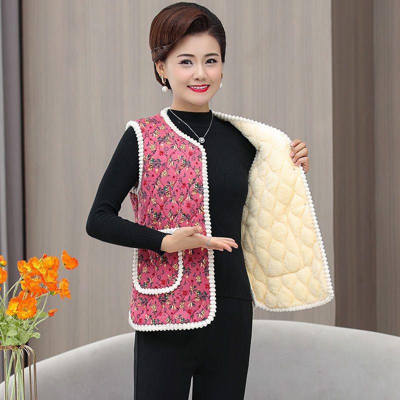

Женский осенне-зимний жилет с принтом, утолщенный плюшем, с карманами, большого размера, теплый жилет M розовый