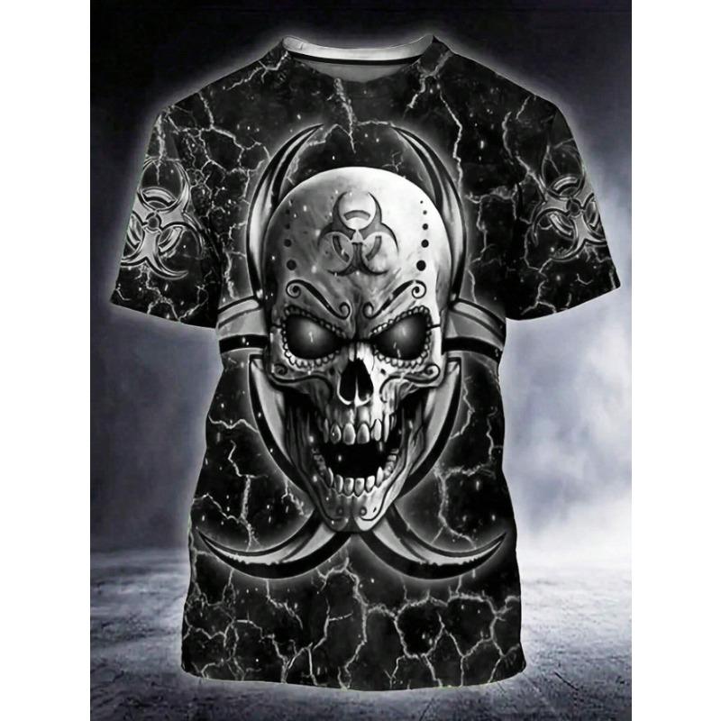Summer Round Neck 3D Skull Print T-shirts Fashionable Casual Short Sleeved Men's T-shirts