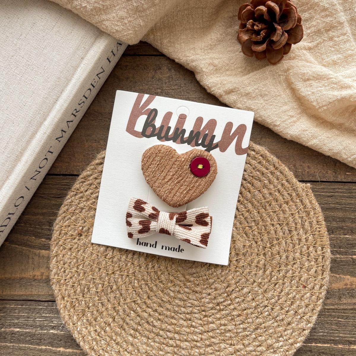 

Children s Khaki Bow Heart Hair Clip - Sweet Korean Style Fringe Accessory