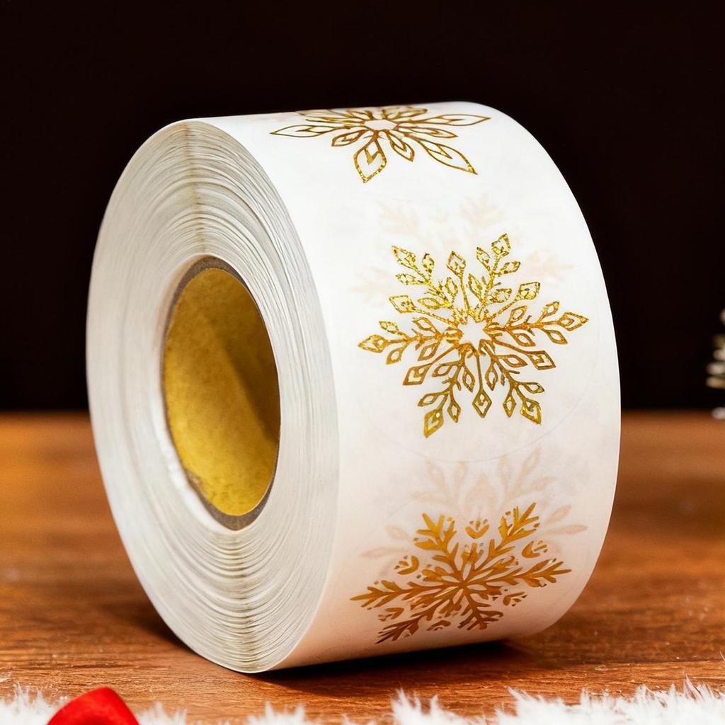 Christmas Snowflake Stickers 500 Pieces Glitter Round Christmas Labels Holiday Crafts Scrapbook Decal Roll For Journal Greeting