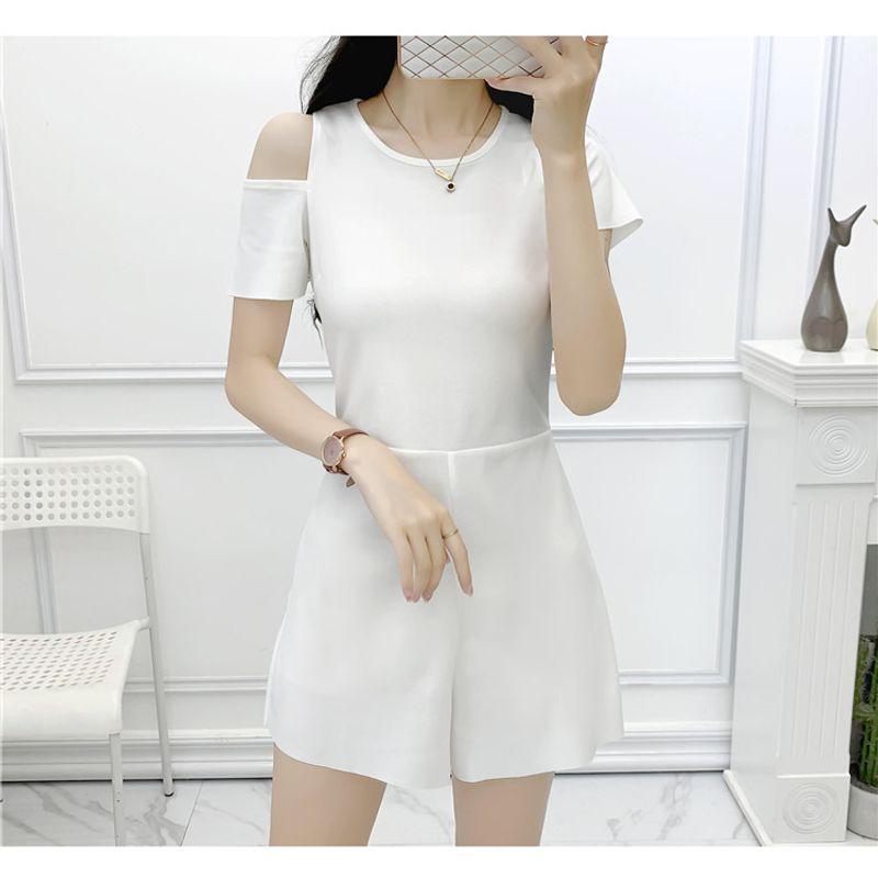 

Fashion Style round Neck Strapless High Waist Silm Slim Looking Short Sleeve White L