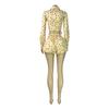 Women 2 Piece Outfits Lapel Long Sleeve Polka Dot Crop Top Drawstring Shorts Set Elegant Casual Pearl Chain Matching Set