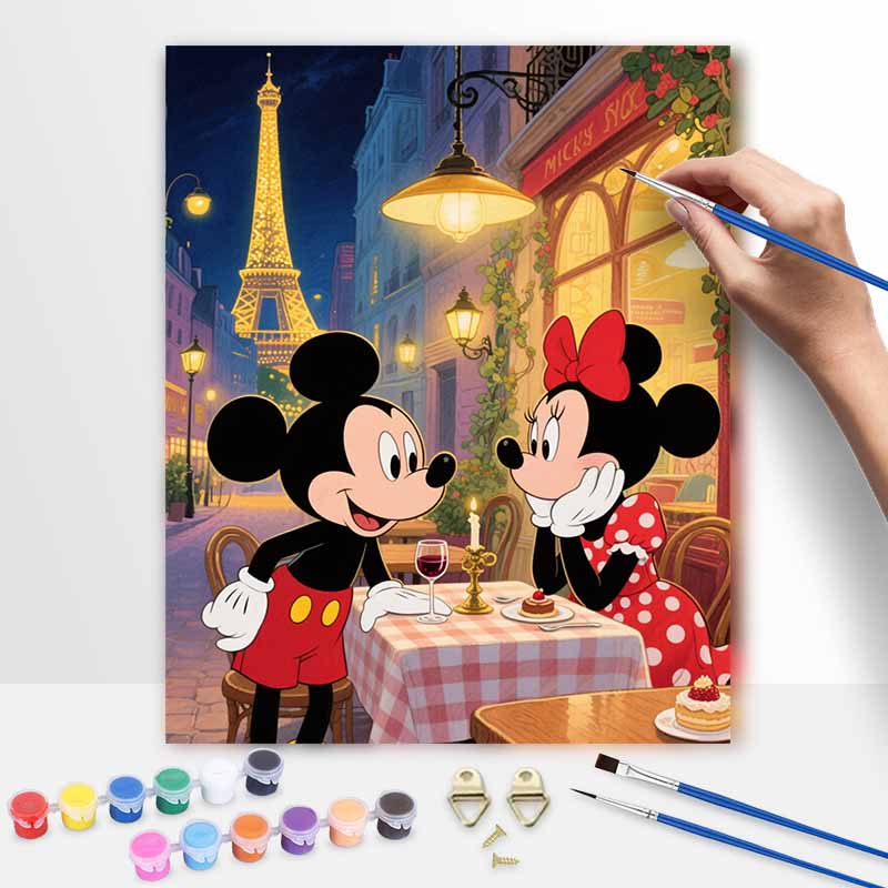 Disney Mickey Minnie Paris Eiffel Tower Romantic Night Paint by Numbers Painting Art Kit Home Decor Gift 20x30cm