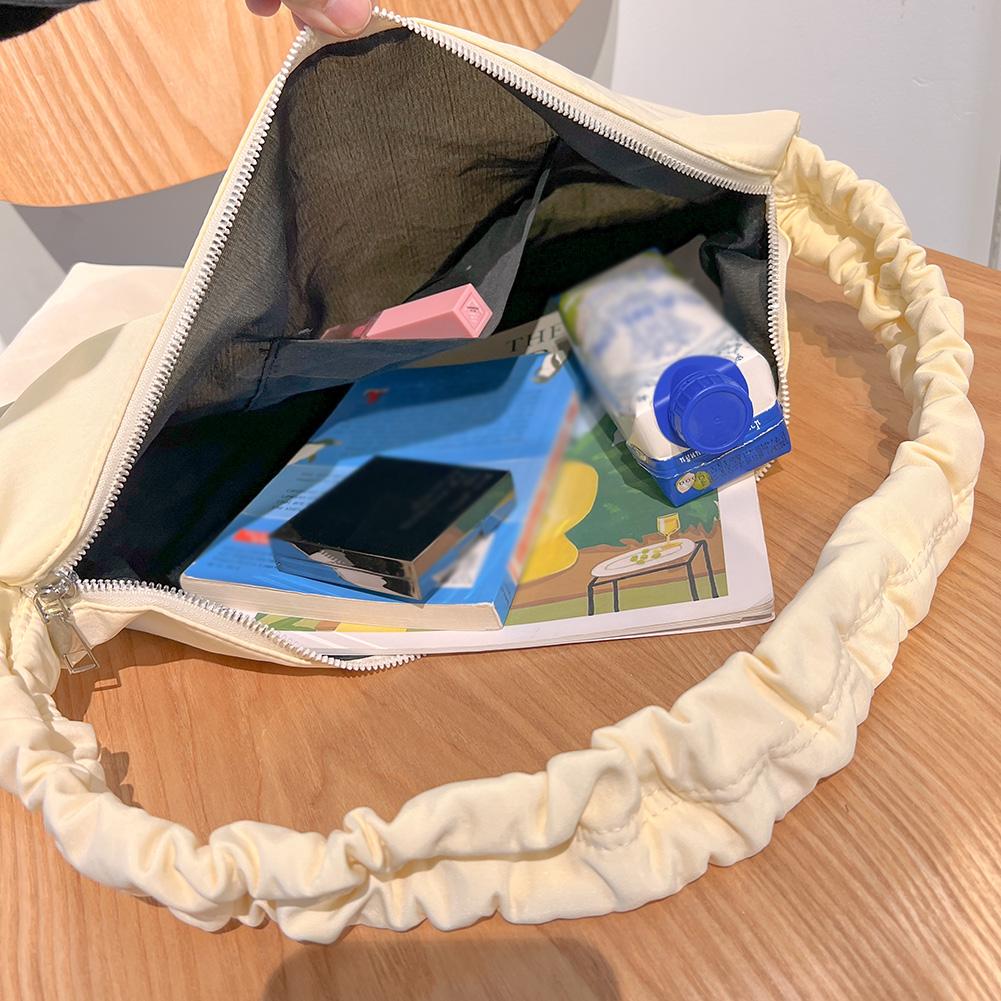 Women Dumpling Bag with Ruched Strap Casual Armpit Bag Solid Color Soft Large Capacity Girls Outdoor Leisure Bag