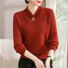 Mom pullover autumn and winter fleece thickened red sweater medium and old women's integrated fleece warm knitted bottoming shirt