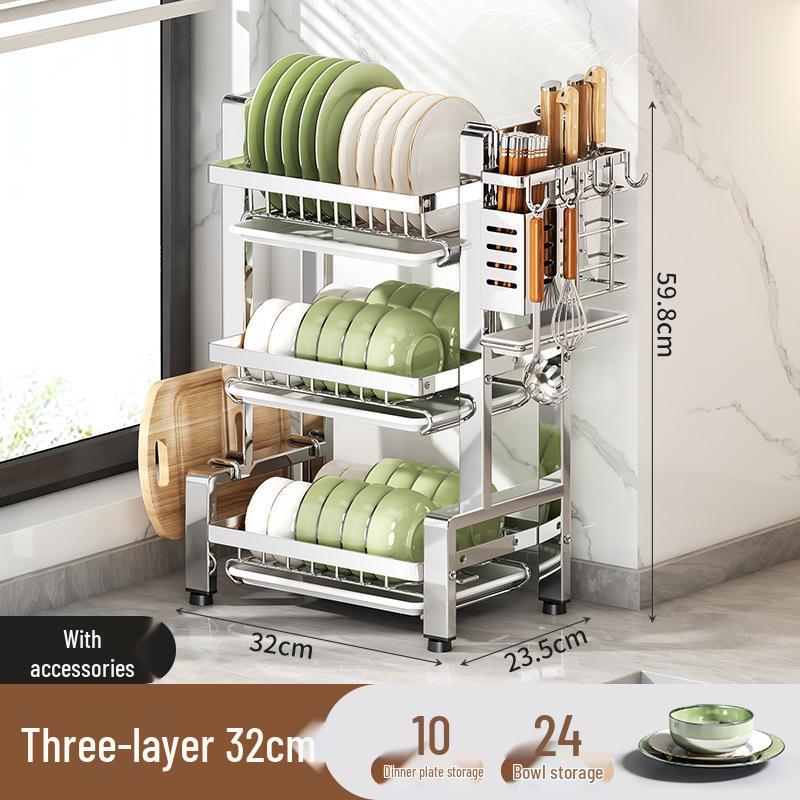 2026 Multi-functional Stainless Steel Dish Drying Rack for Countertop Storage of Bowls, Plates, and Chopsticks