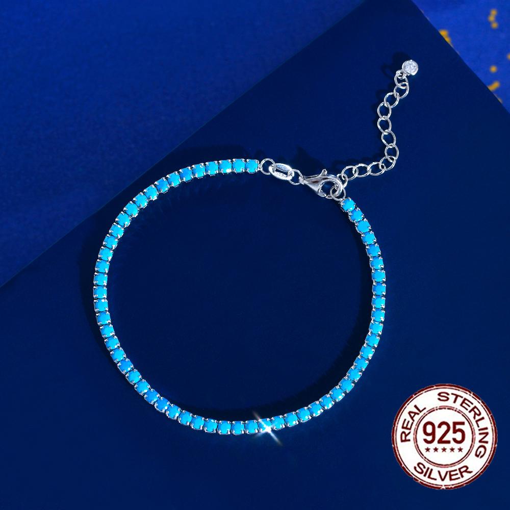 Modisches 925er Sterlingsilber Hummerverschluss Blauer Türkisstein Verstellbares 2,5mm Tennisarmband für Damen Hochzeitsaccessoires