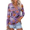 Women's Casual Fashion Sexy Comfort Halloween Printed V-Neck Button Long Sleeve